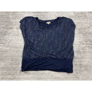 Lavish Top Womens Large Blue Polyester Short‎ Sleeve Blouse Casual